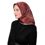 Kırmızı Soyut Etnik Desen Twill İpek Eşarp