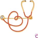 Kırmızı Steteskop Broş - Hediyelik Doktor Hemşire Sağlıkçı Ceket Yaka Iğnesi Rozeti Meslek Broşu - Tek Ebat