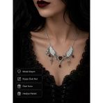 Kırmızı Taşlı Ay Ve Kanat Detaylı Kalp Kolye Alternatif Stil Kadın Aksesuar