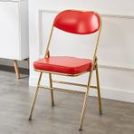 Kırmızı Titanyum Katlanır Sandalye Metal Konferans Koltuğu Suni Deri Yastık Sırtlığı ile Rahat ve Yer Tasarruflu Tasarım Partiler ve Etkinlikler için Mükemmel