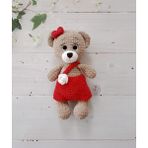 Kirmizi Tulumlu Sevimli Ayicik Amigurumi Organik Oyuncak