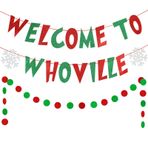 Kırmızı ve Yeşil Parıltı Whoville Afişine Hoş Geldiniz, Grinch Noel Temmuz Süslemeleri, Şömine Manto Ev için Merry Grinchmas Afiş, Noel Doğum Günü Partisi Süslemeleri, Noel Tatili Tatil Süslemeleri