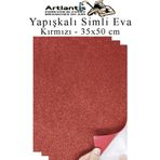 Kırmızı Yapışkanlı Simli Eva 35X50 Cm 3 Adet Simli Yapışkanlı Eva Süngeri Okul Kreş Anasınıfı Elişi Etkinlikleri Hobi