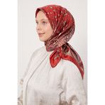Kırmızı Yaprak Desen Twill İpek Eşarp