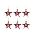 Kırmızı Yıldız Noel Ağacı Süsü, 6'lı Set, Parlak Gümüş Kar Tanesi Desenli, Asılabilir Yılbaşı Dekorasyonu 6 cm