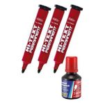 Kirmizi Yuvarlak Uclu Markor Permanent Kalem 3 Adet Hi-Text Marker Murekkep Kirmizi 30 Ml 1 Adet Brons Koli Kalemi