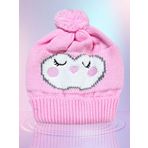 Kirpikli Kız Bebek Triko Bere PEMBE STANDART