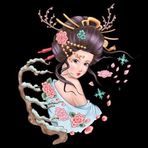 Kış Çiçekleri ve Ağaç Dalları ile Japon Kadını