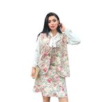 Kısa Çiçekli Yelek-Etek Takımı (2li Takım) (Krem-Pembe, M)