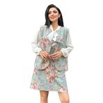 Kısa Çiçekli Yelek-Etek Takımı (2li Takım) (Turkuaz-Pembe, M)