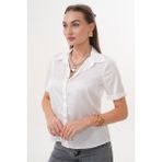 Kısa Duble Kol Taşlı Saten Beyaz Gömlek ESY9930 - 38