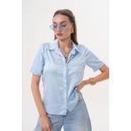 Kısa Duble Kol Taşlı Saten Buz Mavi Gömlek ESY9930 - 40