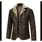 Kısa Hakiki Koyun Derisi Içi ve Yakası Kürklü ve Mont Kaban - Koyu Kahverengi - 7XL