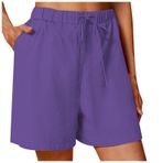Kısa kadın pantolonu, büyük bedenler, düz bacaklı, spor şort, yazlık, şık, bol, dış mekan pantolonu, büzme ipli cepli, kadın kumaş pantolon, moda, boş zaman şortu, plaj pantolonu, A-lila, XXL