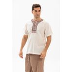 Kısa Kol Şile Bezi Bisiklet Yaka Etnik Erkek Yazlık T-shirt Krem Krm - 2XL
