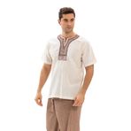 Kısa Kol Şile Bezi Bisiklet Yaka Etnik Erkek Yazlık T-shirt Krem Krm