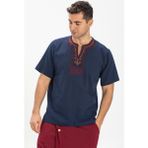 Kısa Kol Şile Bezi Bisiklet Yaka Etnik Erkek Yazlık T-shirt Lacivert Lcvt - M