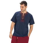 Kısa Kol Şile Bezi Bisiklet Yaka Etnik Erkek Yazlık T-shirt Lacivert Lcvt