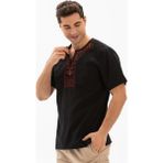 Kısa Kol Şile Bezi Bisiklet Yaka Etnik Erkek Yazlık T-shirt Siyah Syh - 2XL