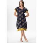 Kısa Kol Vual Defne Midi Boy Yazlık Otantik Elbise Mimoza Lacivert 6235 - 2XL - 3XL - Çok Renkli