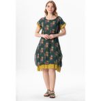 Kısa Kol Vual Defne Midi Boy Yazlık Otantik Elbise Mimoza Yeşil 6232 - 2XL - 3XL - Çok Renkli