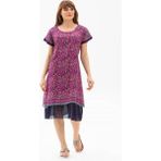Kısa Kol Vual Defne Midi Boy Yazlık Otantik Elbise Mor-Pembe 6104 - 2XL - 3XL