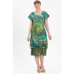 Kısa Kol Vual Defne Midi Boy Yazlık Otantik Elbise Yeşil 6074 - 2XL - 3XL - Çok Renkli