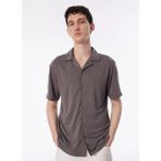 Kısa Kollu Apaj Yaka Slim Fit Örme Erkek Gömlek - Gri