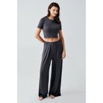 Kısa Kollu Crop Bol Paça Esnek Viskoz Pijama Takım - Antrasit