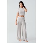 Kısa Kollu Crop Bol Paça Esnek Viskoz Pijama Takım - Gri - XL