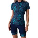 Kısa kollu Rash Guard kadınlar için mayo, UV korumalı, iki parçalı, fermuarlı, şortlu gömlekler, sörf mayosu, Koyu mavi, XL