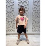 Kısa Kollu Tişört Crop ve Şort Kız Çocuk Alt Üst Takım - 5 Yaş - Somon