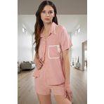 Kısa Kollu Viskoz Pijama Takımı Regular Şortlu Yumuşak Dokuma Ev Konforu Mükemmel Uyum