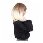 Kısa Küt Perçemli Fiber Sentetik Peruk - Kumral / Platin Ombreli