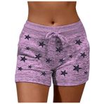 Kısa spor pantolonu, kadın cepli, yıldız baskılı, boş zaman şortu, yüksek bel, büzme ipi, elastik bel, kısa pantolon, yazlık pantolon, hafif, rahat eşofman altı, cepli, B-lila, S
