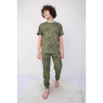 Kısakollu Play Console Desenli Erkek Çocuk Pijama Takımı (Alt-Üst) - Haki - 4 - 5 Yaş