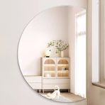 Kısılabilir 3 Renkli Buğu Önleyici Banyo Aynası, Duvara Monte Dekoratif Yarım Daire Ayna, 51 inç/130 cm Çok Fonksiyonlu Akıllı Ayna (Sağ Kesim 35 inç/90 cm)