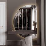 Kısılabilir 3 Renkli LED Arka Aydınlatmalı Banyo Aynası, Dokunmatik Anahtarlı Akıllı Yarım Daire Ayna, Modern Banyo Dolapları İçin 51 inç Buğu Önleyici Tasarım (Sağ Kesim 35 inç)