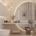 Kısılabilir LED Banyo Aynası, Buğu Önleyici, Akıllı Çok Renkli Aydınlatma, Yarım Daire Tasarım, 130cm Şık Ev Dekorasyonu, Makyaj ve Bakım İçin (Sağ Kesim 90cm)