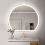 Kısılabilir LED Banyo Aynası, Buğu Önleyici Yarım Ay Şeklinde Makyaj Aynası, Akıllı Dokunmatik Anahtarlı, 19.7x16.5 İnç Duvara Monte Edilebilir Dekoratif Ayna, Modern İç Mekanlar İçin (39.4x36.2