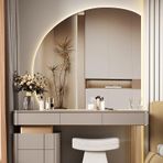 Kısılabilir LED Yarım Daire Banyo Aynası - 3 Renk Seçeneğine Sahip Kırılmaya Dayanıklı Yarım Daire Duvar Aynası, Yüksek Çözünürlüklü Gümüş Kaplama, Modern Dekor için Büyük Boy