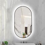Kısılabilir Oval LED Arkadan Aydınlatmalı Banyo Aynası - 3 Renk Sıcaklığı Akıllı Makyaj Aynası, Alüminyum Alaşımlı Çerçeveli Duvara Monte Edilmiş, Modern Siyah 50x80CM Tasarım