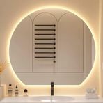 Kısılabilir Yarı Dairesel LED Banyo Aynası Çerçevesiz Yaratıcı Tasarım 50x45cm ila 90x81cm 3 Renk Seçenekleri Modern Işıklı Dekoratif Ayna Şık Ev Dekorasyonu için