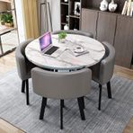 Kişilik Yuvarlak Yemek Masası Takımı, 5 Parça Mutfak Masası ve Sandalyeleri, 4 Döşemeli Sandalyeli Küçük Ahşap Yuvarlak Masa, Daire İçin Yemek Odası Kahvaltı Masası Ta,F-80 cm