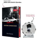 Kişiye Özel 2026 Atatürk Ciltli Ajanda ve Müzkli ve Kristal Portre