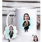Kişiye Özel Anahtarlık ve Bayan Avukat Karikatürlü Beyaz Kupa