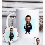 Kişiye Özel Anahtarlık ve Erkek Hakim Karikatürlü Beyaz Kupa