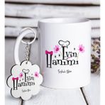 Kişiye Özel Anahtarlık ve Evin Hanımı Beyaz Kupa