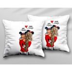 Kişiye Özel Anne Bebek Mickey Mouse Iki Adet Iki Tarafı Baskılı Yıkanabilir Yastık Kırlent Kılıfı - Krem - 43x43