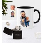 Kişiye Özel Baba Oğul Karikatürlü Siyah 1 Kupa Bardak